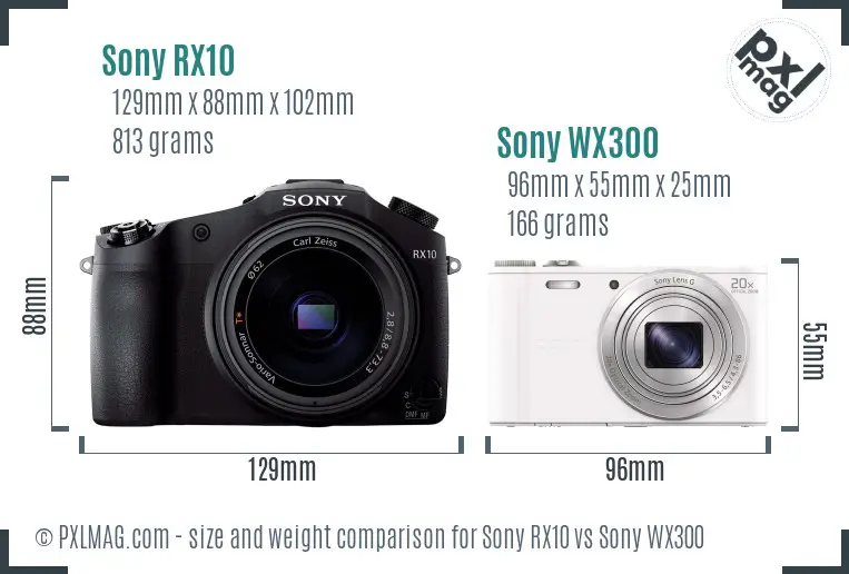 Sony RX10 vs Sony WX300 size comparison