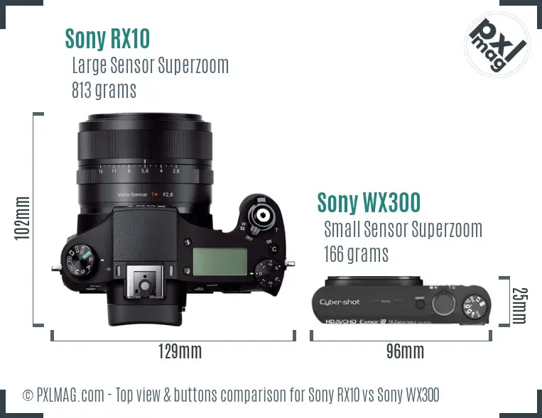 Sony RX10 vs Sony WX300 top view buttons comparison