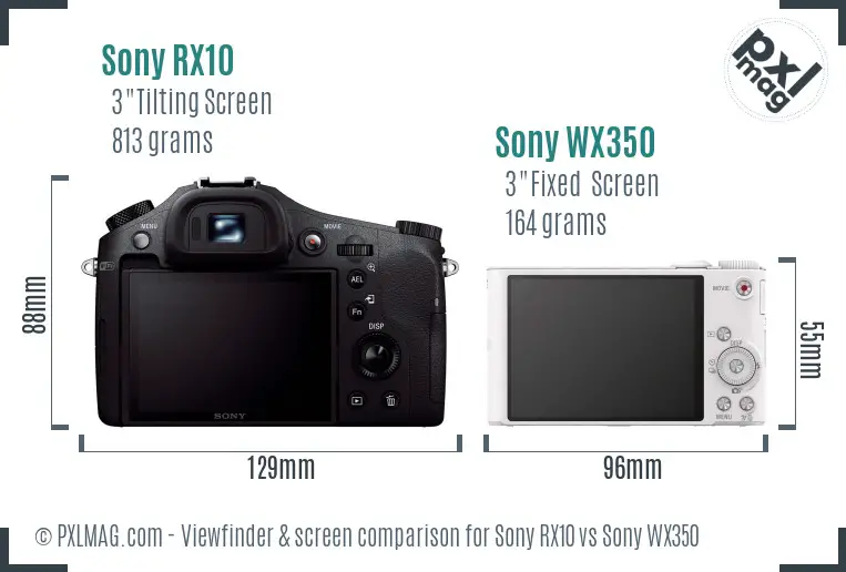 Sony RX10 vs Sony WX350 Screen and Viewfinder comparison