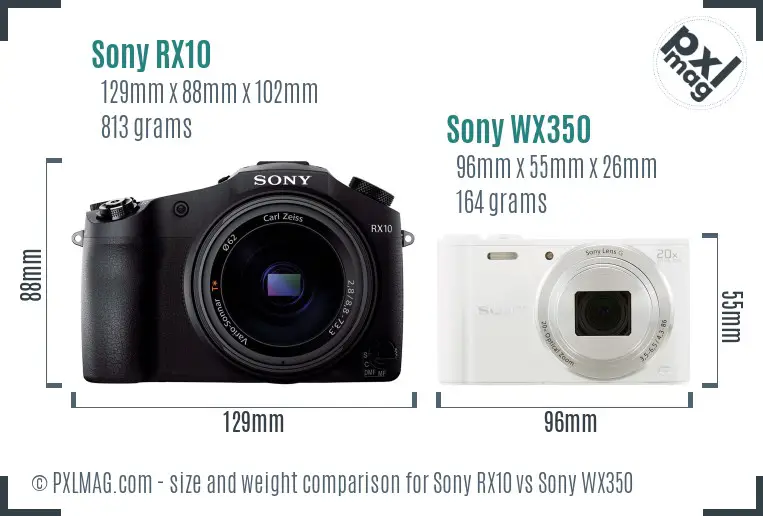 Sony RX10 vs Sony WX350 size comparison