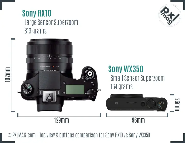 Sony RX10 vs Sony WX350 top view buttons comparison