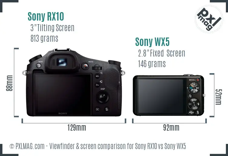 Sony RX10 vs Sony WX5 Screen and Viewfinder comparison