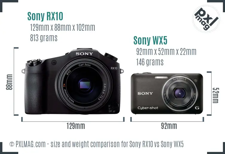 Sony RX10 vs Sony WX5 size comparison