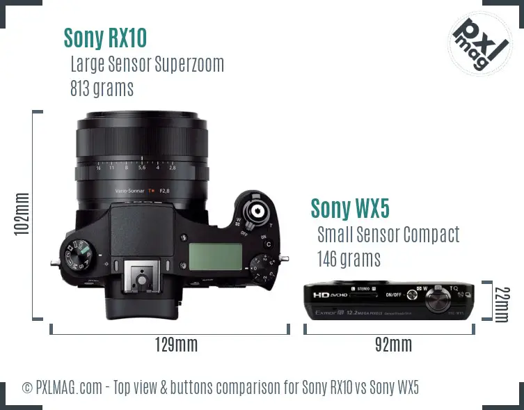 Sony RX10 vs Sony WX5 top view buttons comparison