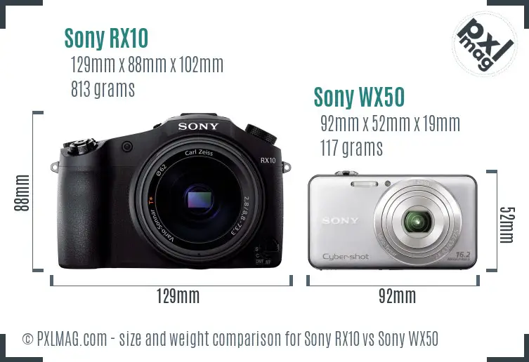 Sony RX10 vs Sony WX50 size comparison