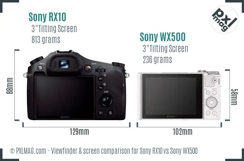 Sony RX10 vs Sony WX500 Screen and Viewfinder comparison