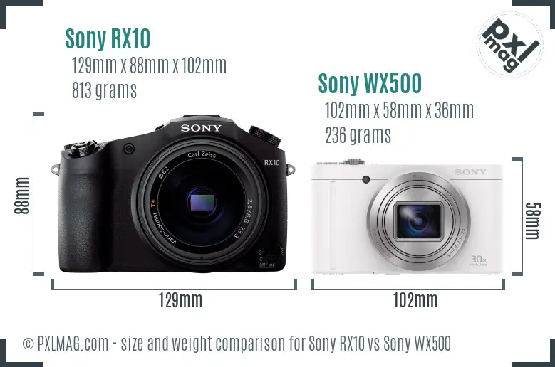 Sony RX10 vs Sony WX500 size comparison