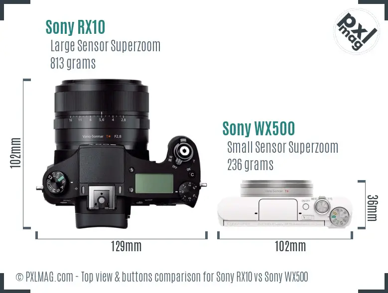 Sony RX10 vs Sony WX500 top view buttons comparison