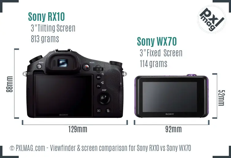 Sony RX10 vs Sony WX70 Screen and Viewfinder comparison