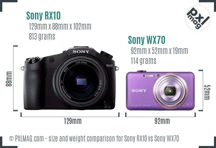 Sony RX10 vs Sony WX70 size comparison