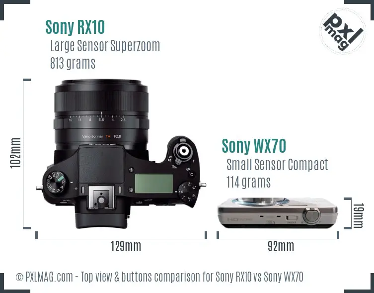 Sony RX10 vs Sony WX70 top view buttons comparison