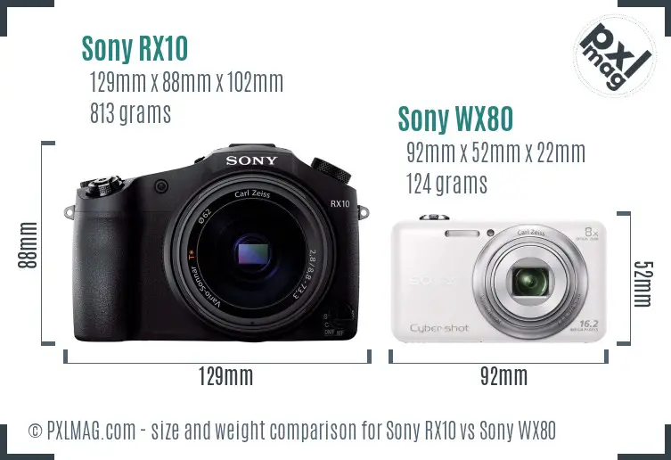 Sony RX10 vs Sony WX80 size comparison