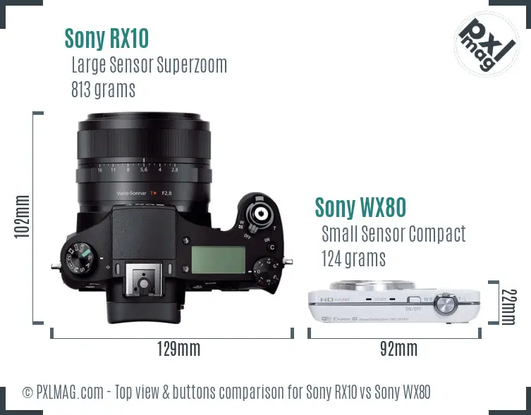 Sony RX10 vs Sony WX80 top view buttons comparison