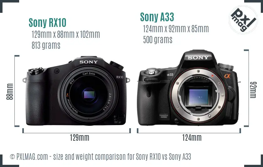 Sony RX10 vs Sony A33 size comparison