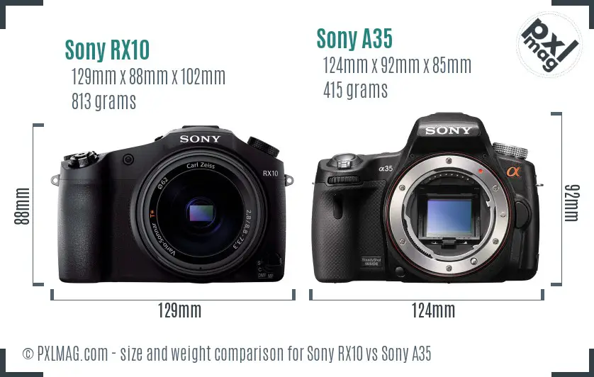Sony RX10 vs Sony A35 size comparison