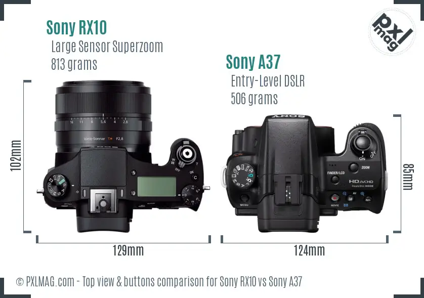 Sony RX10 vs Sony A37 top view buttons comparison