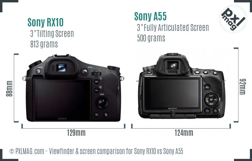 Sony RX10 vs Sony A55 Screen and Viewfinder comparison