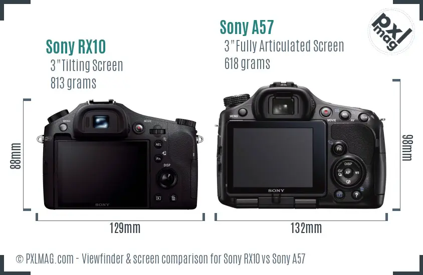 Sony RX10 vs Sony A57 Screen and Viewfinder comparison