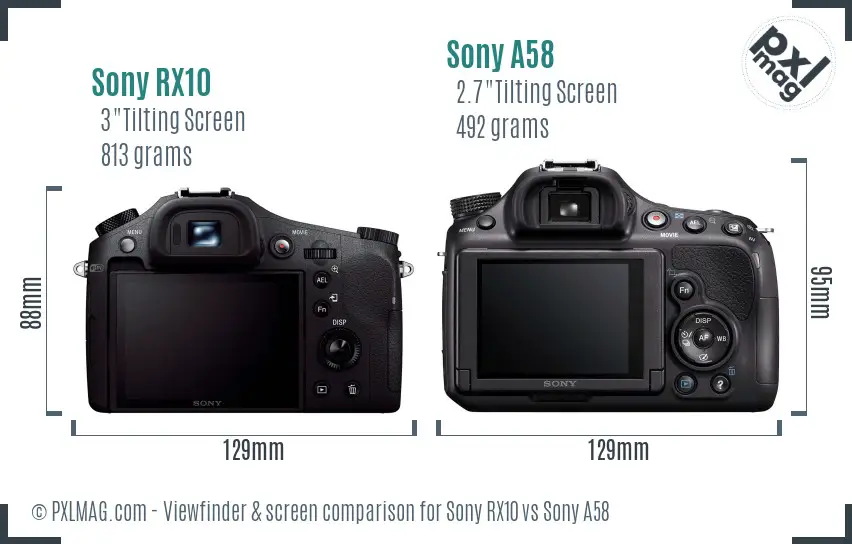 Sony RX10 vs Sony A58 Screen and Viewfinder comparison