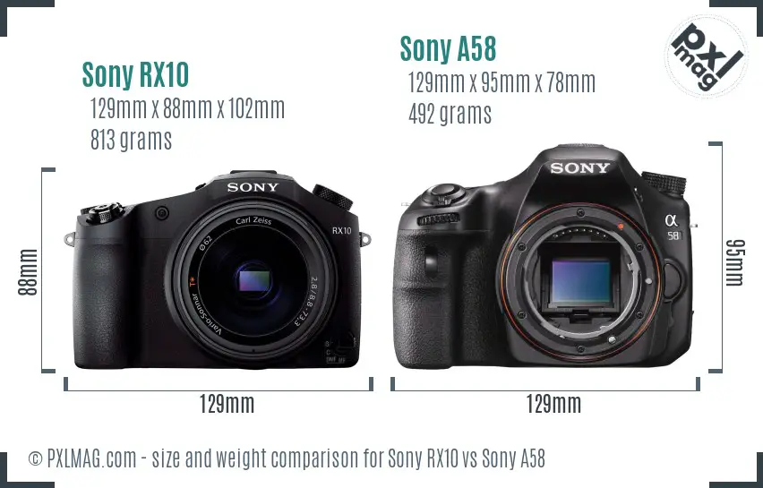 Sony RX10 vs Sony A58 size comparison