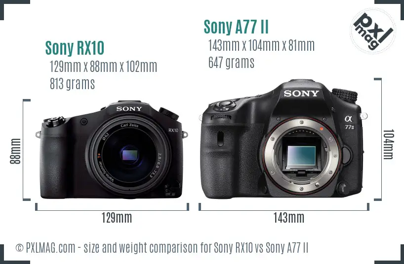 Sony RX10 vs Sony A77 II size comparison