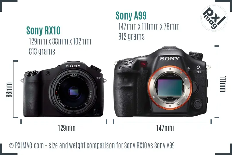 Sony RX10 vs Sony A99 size comparison