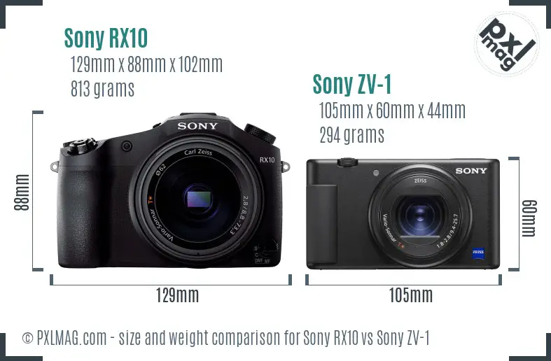 Sony RX10 vs Sony ZV-1 size comparison