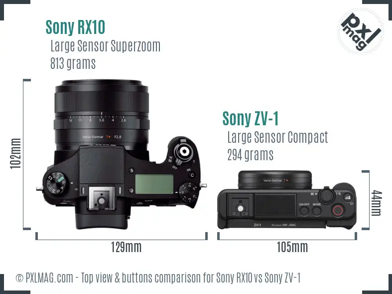 Sony RX10 vs Sony ZV-1 top view buttons comparison