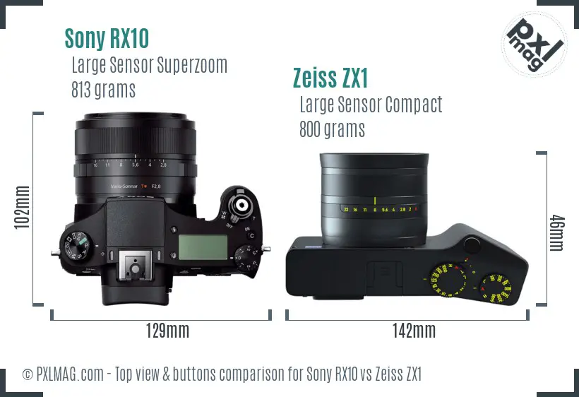 Sony RX10 vs Zeiss ZX1 top view buttons comparison