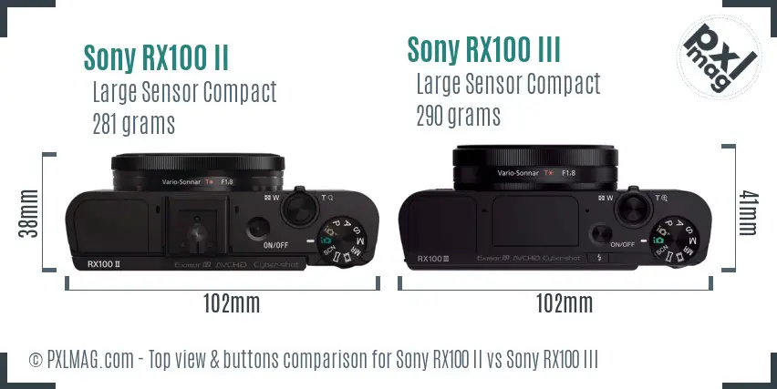 Sony RX100 II vs Sony RX100 III top view buttons comparison