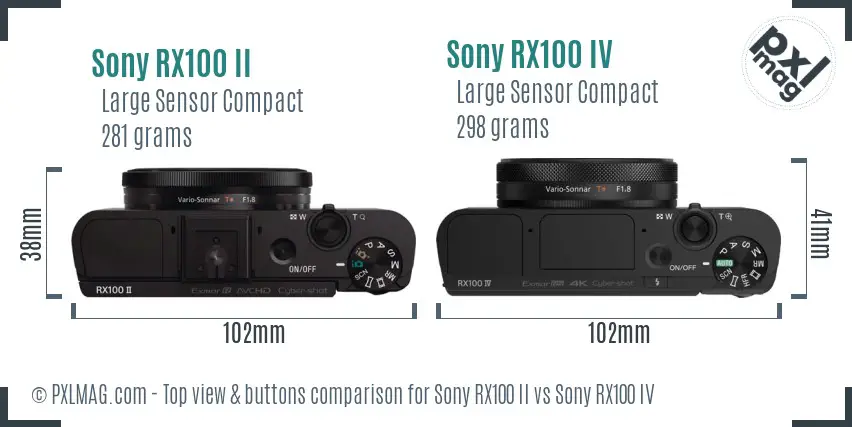 Sony RX100 II vs Sony RX100 IV top view buttons comparison