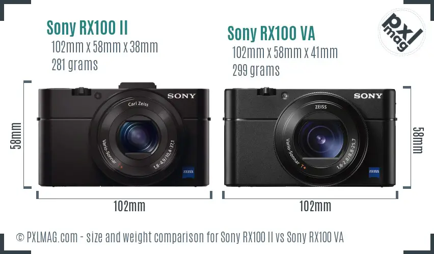 Sony RX100 II vs Sony RX100 VA size comparison