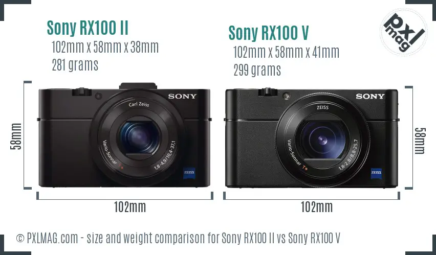 Sony RX100 II vs Sony RX100 V size comparison
