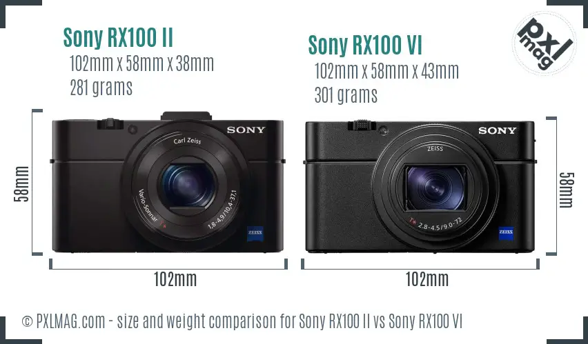 Sony RX100 II vs Sony RX100 VI size comparison