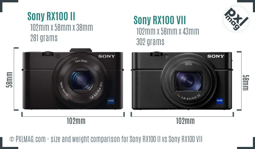 Sony RX100 II vs Sony RX100 VII size comparison