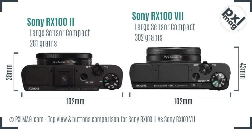 Sony RX100 II vs Sony RX100 VII top view buttons comparison