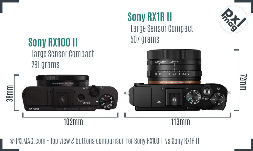 Sony RX100 II vs Sony RX1R II top view buttons comparison