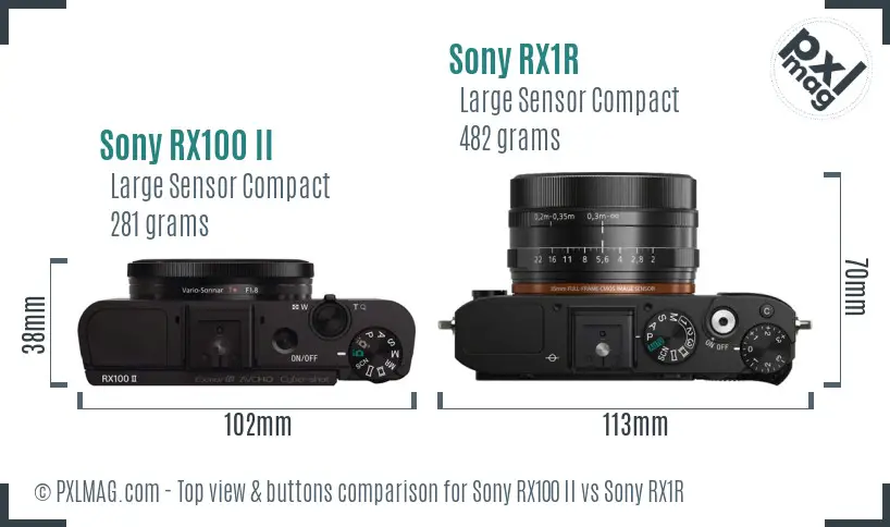 Sony RX100 II vs Sony RX1R top view buttons comparison