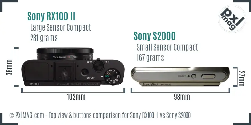 Sony RX100 II vs Sony S2000 top view buttons comparison