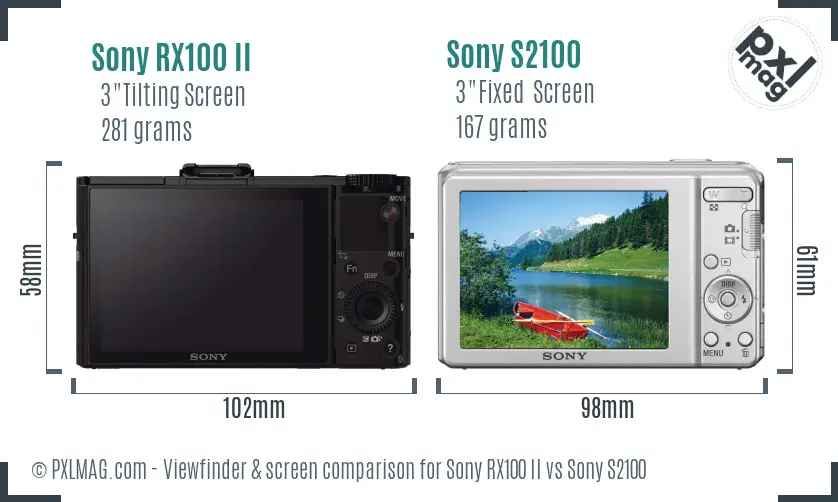 Sony RX100 II vs Sony S2100 Screen and Viewfinder comparison