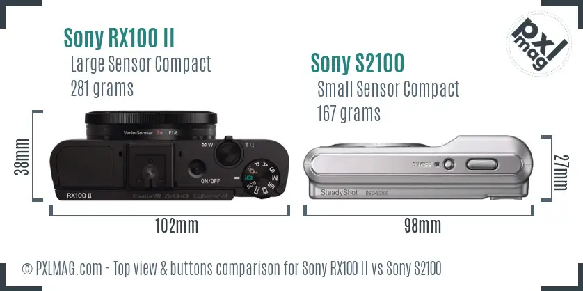 Sony RX100 II vs Sony S2100 top view buttons comparison