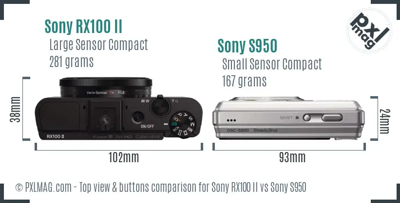 Sony RX100 II vs Sony S950 top view buttons comparison