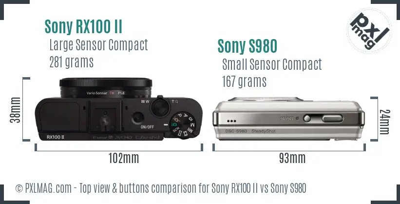 Sony RX100 II vs Sony S980 top view buttons comparison