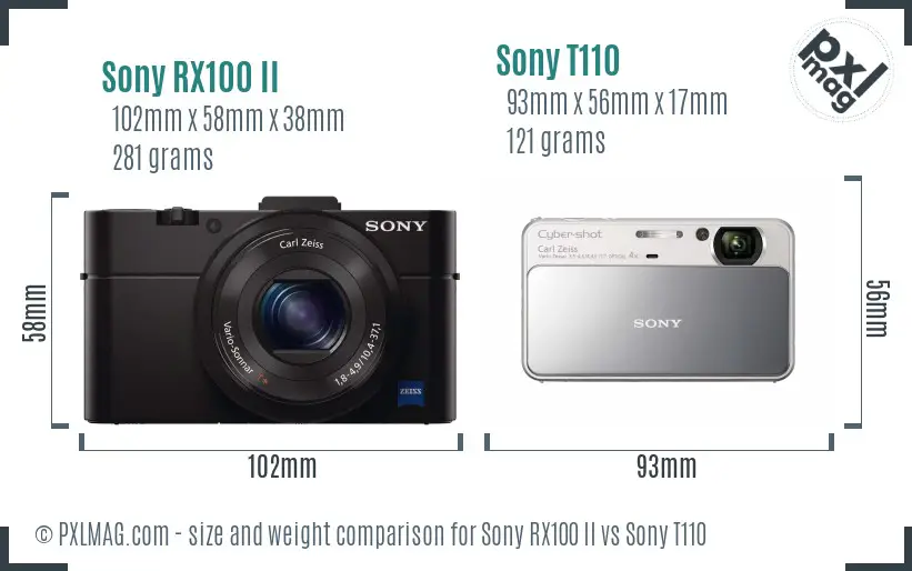 Sony RX100 II vs Sony T110 size comparison