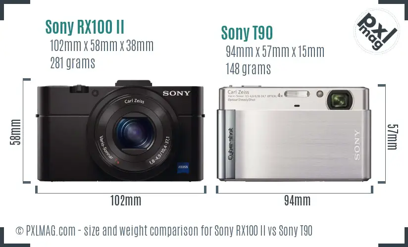 Sony RX100 II vs Sony T90 size comparison