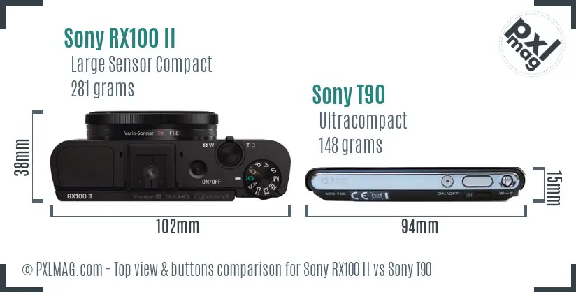 Sony RX100 II vs Sony T90 top view buttons comparison