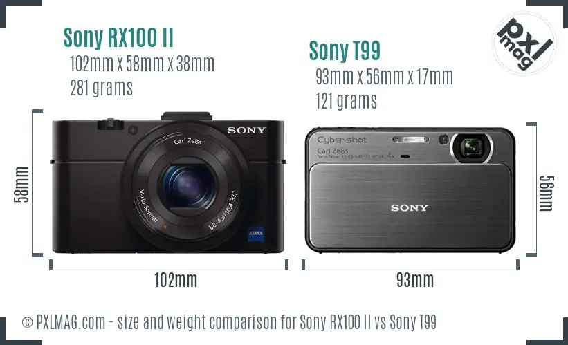 Sony RX100 II vs Sony T99 size comparison
