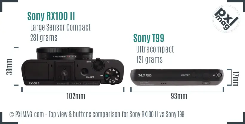 Sony RX100 II vs Sony T99 top view buttons comparison