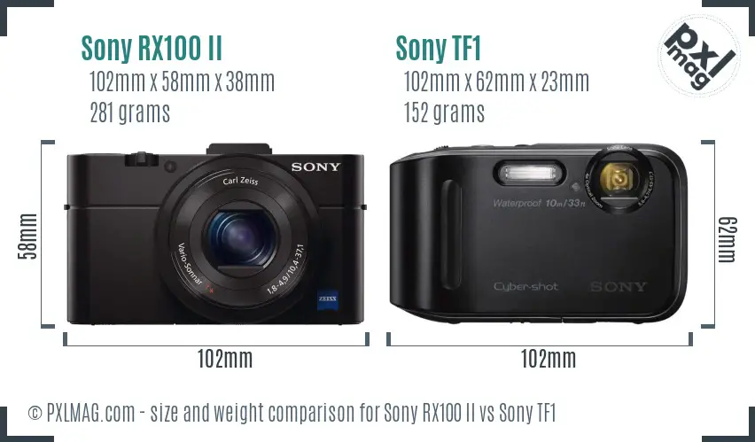 Sony RX100 II vs Sony TF1 size comparison