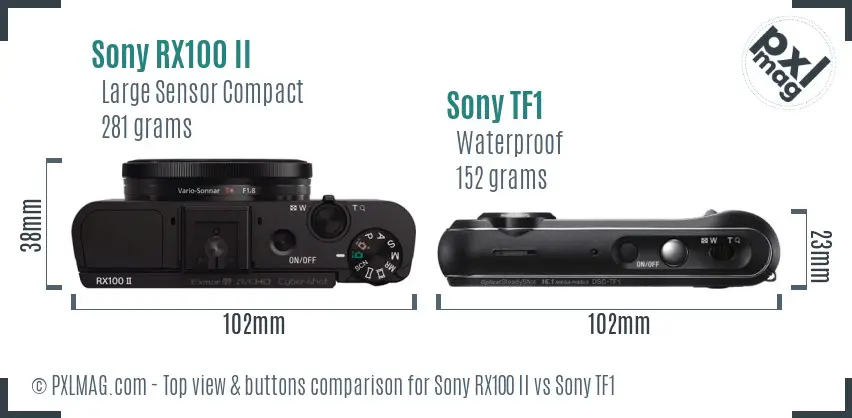 Sony RX100 II vs Sony TF1 top view buttons comparison
